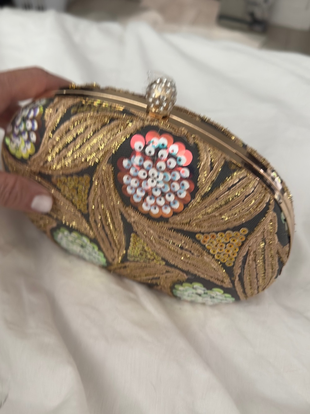 Evening or Black Tie Clutch Sequin Floral Gold & Multicolor with handle or chain